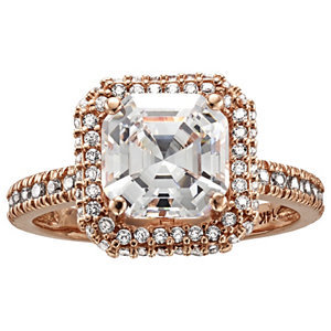 lot 6 image: Tiara 10K Rose Gold Asscher-Cut CZ Ring