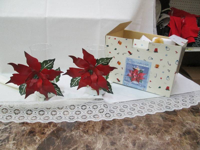 Poinsettia Hurricane candle holders...