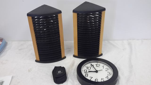 Multimedia racks, clock, John Deere pouch