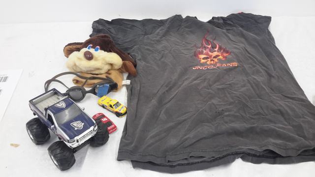 puppet, cars, goggles, shirt
