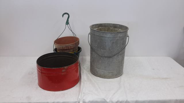 pail, tin, garden pots