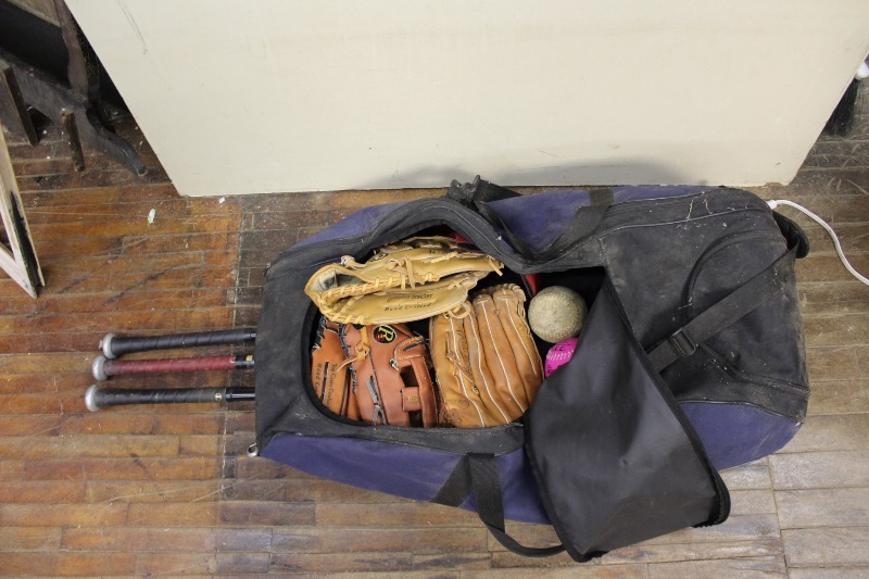 lot 351 image: Softball Bag with 3 Bats, 4 Gloves and Many Balls