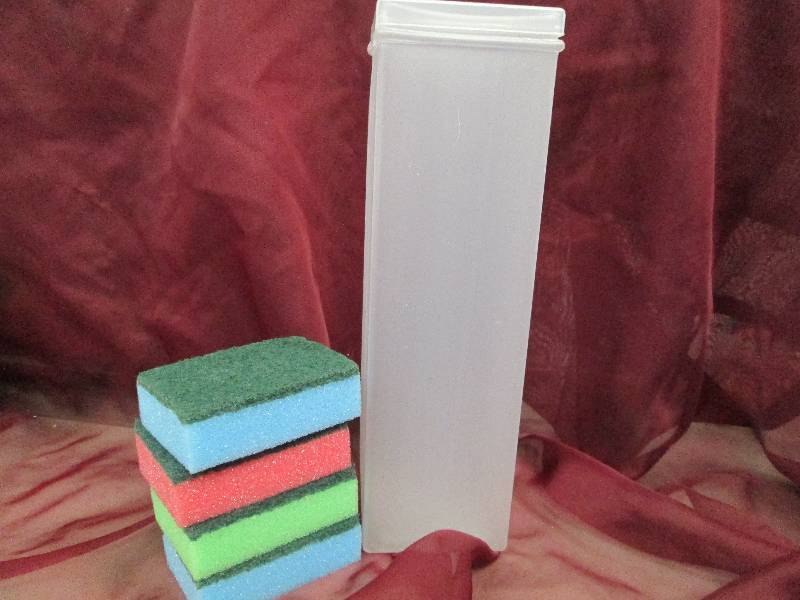 cracker canister and scouring spong...