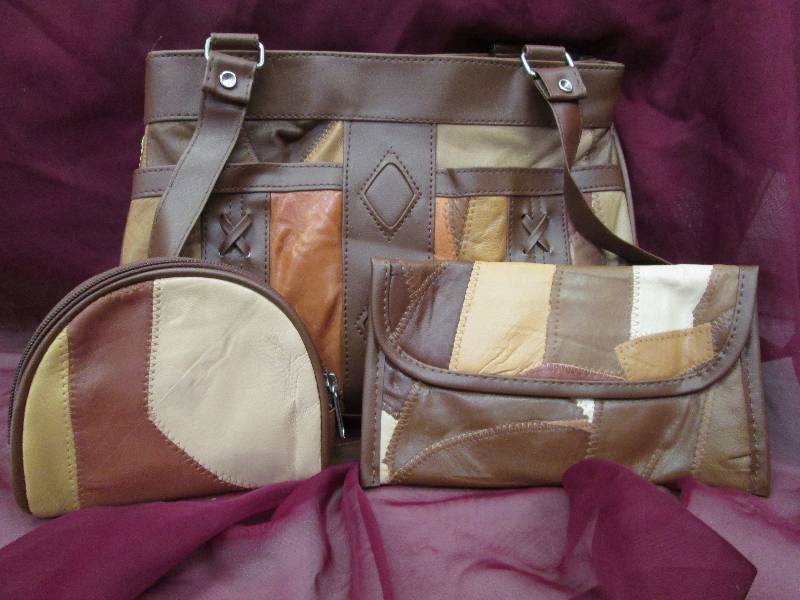 Camel Multi Color Leather Bag with ...