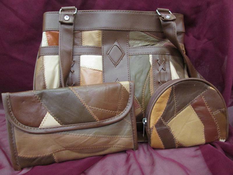 Camel Multi Color Leather Bag with ...