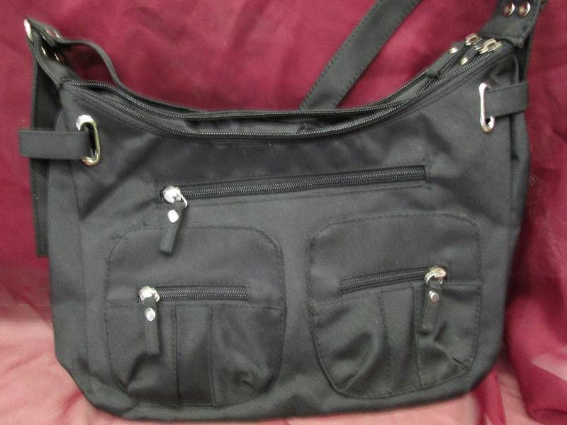 Black Microfiber purse with 5 zippe...