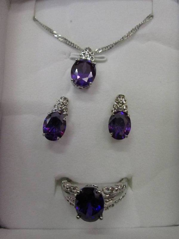 3pc set Purple stone- earrings, nec...