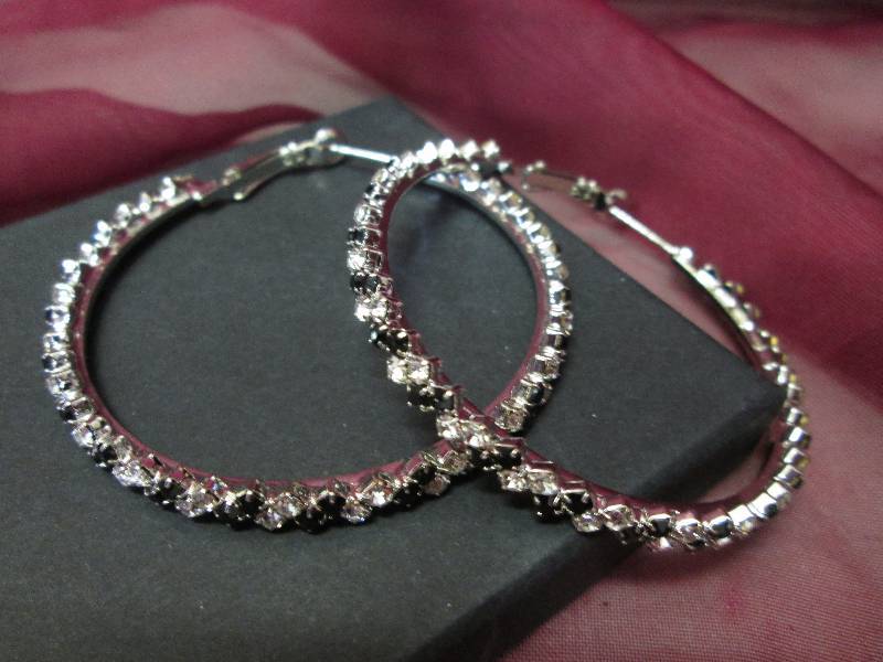 large gem hoop earrings- black and ...