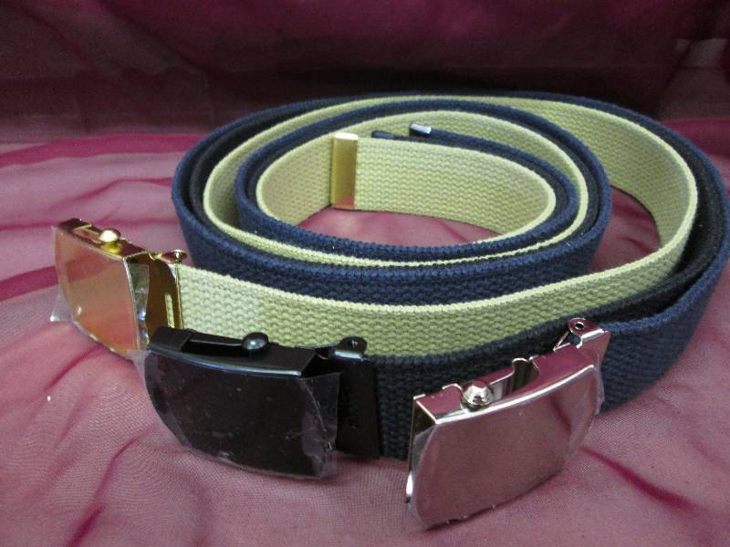 set of 3 belts tan,blue and black w...