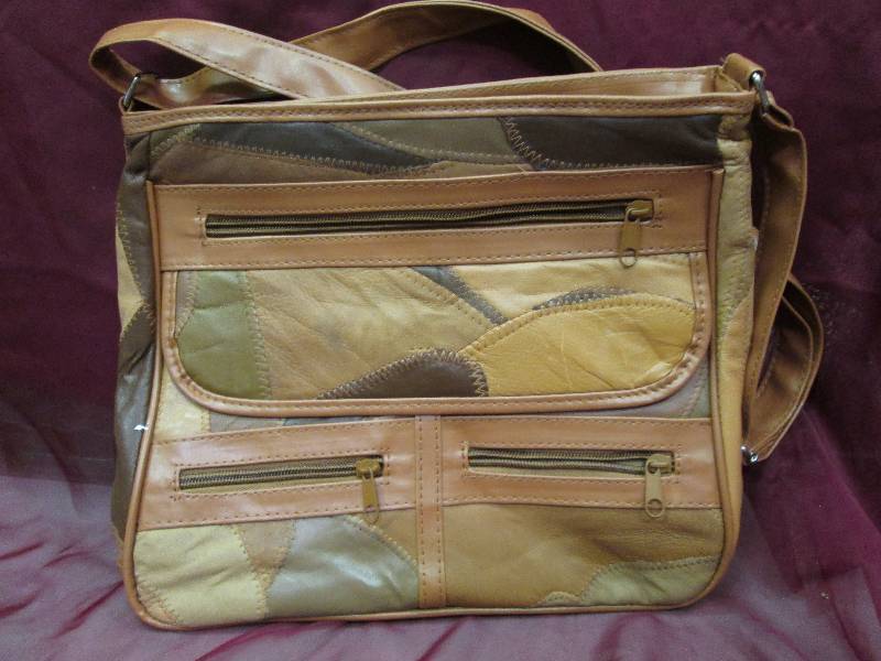 multicolor brown purse with shoulde...