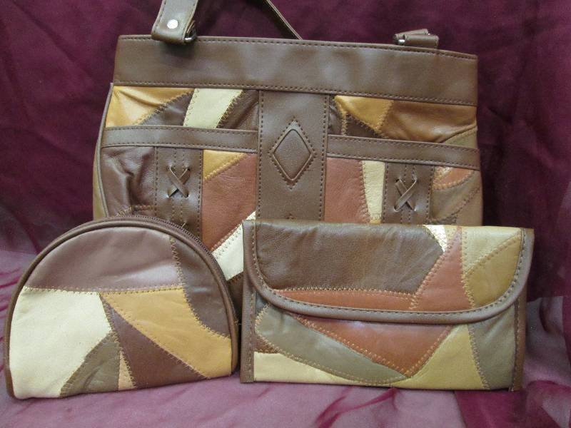 Camel Multi Color Leather Bag with ...