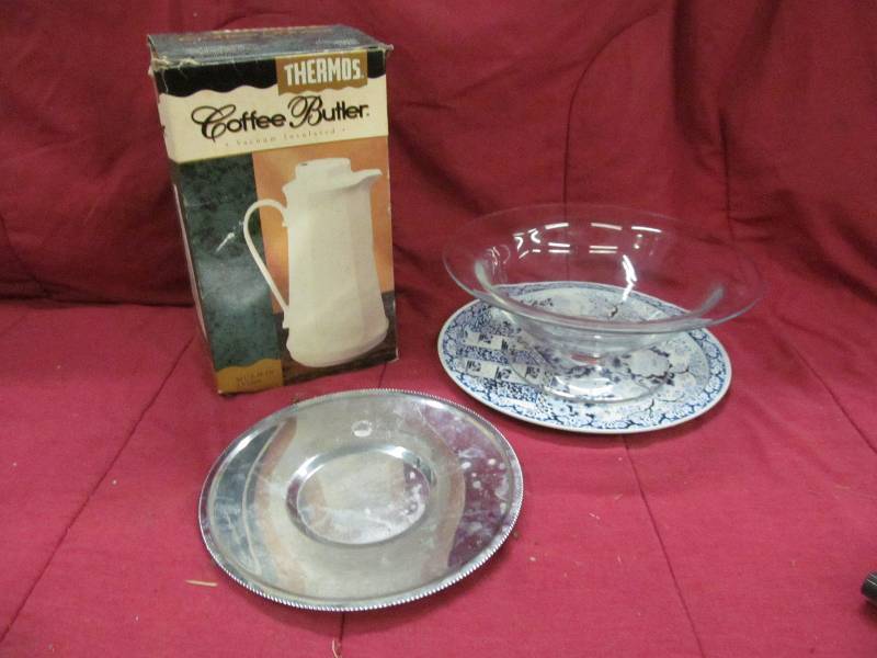thermos, bowl, trays