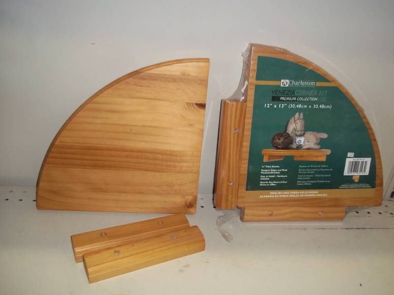 lot 110 image: Pair of wood corner shelves