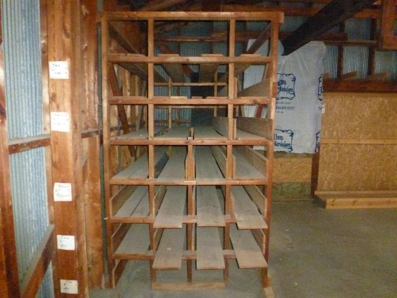 Wooden Lumber rack with multiple slide-in slots or shelving
