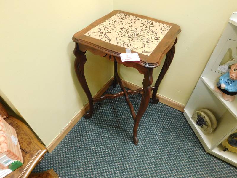 Vintage parlor table with faux leather top