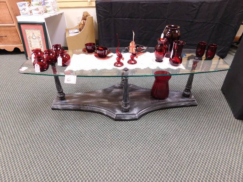 Black and white coffee table with glass top