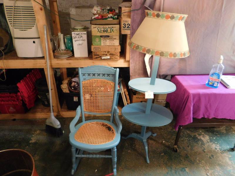 vintage cane rocker and floor lamp