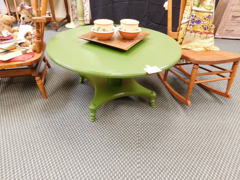 low round coffee table painted green see photos