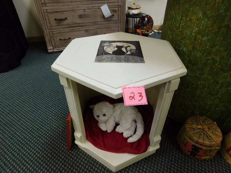 small end table converted to a kitty bed house see photos