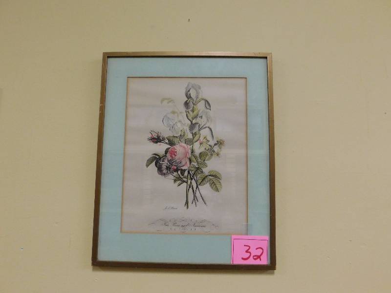 Iris. Roses and Narcissus Victorian watercolour fine art framed print
