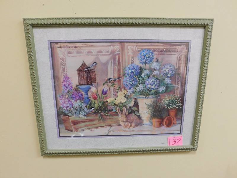 Large spring garden themed framed art print