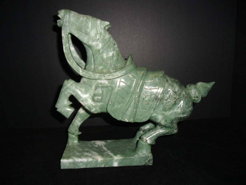 lot 28 image: Chinese Carved Imperial Horse Tang Style Green Soapstone