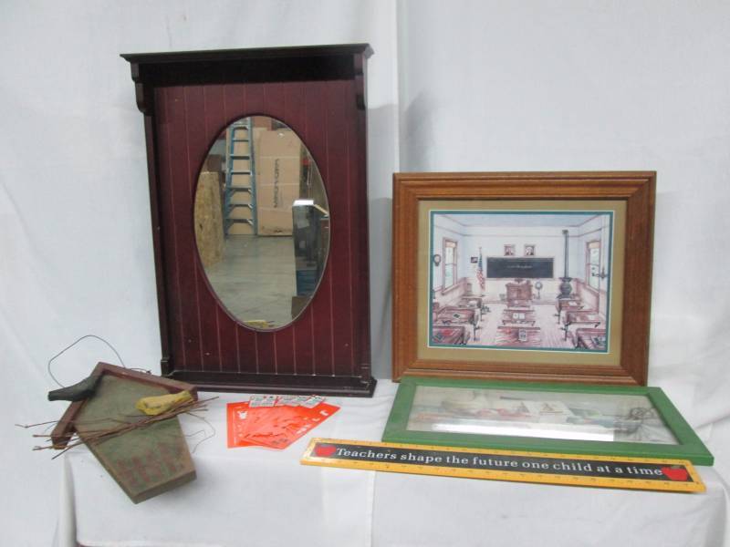 Teacher Decorations and Framed Mirror
