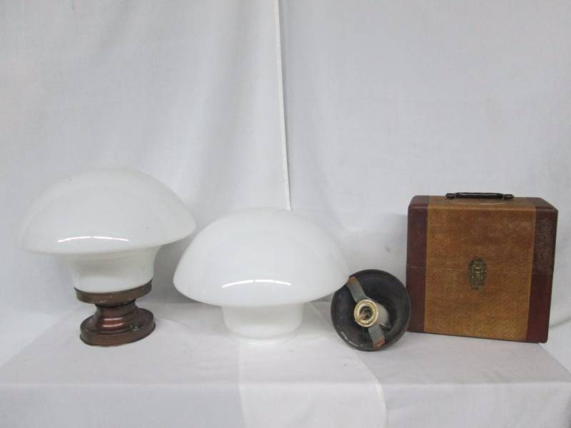 Light Fixtures and Box of Records