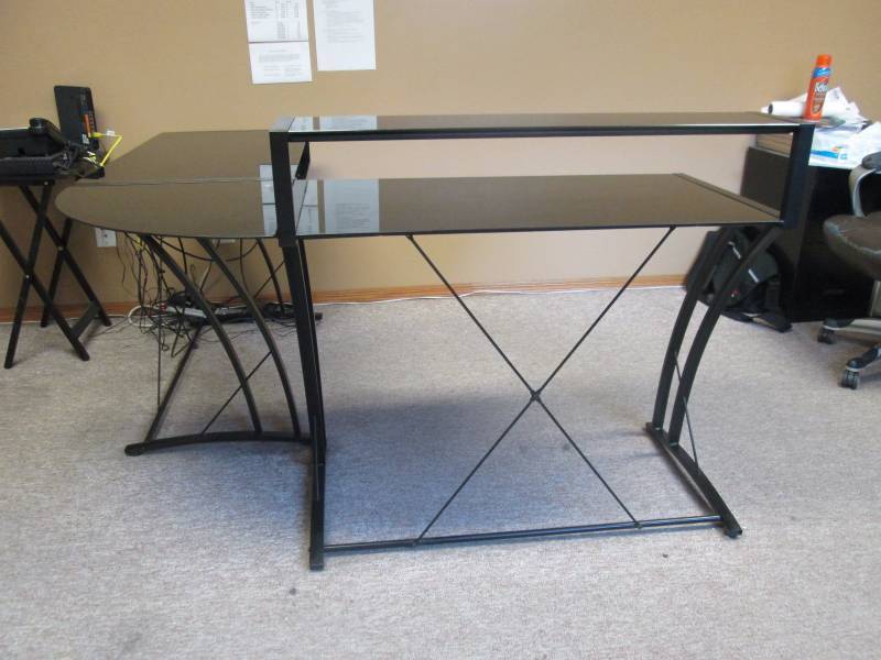 Glass L-Shaped Computer Desk - Black