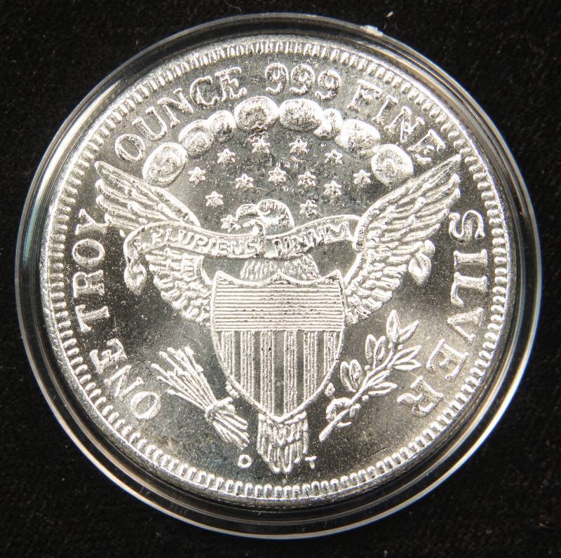 1 TROY Oz. .999 FINE SILVER ROUND DRAPED BUST STYLE IN PLASTIC HOLDER
