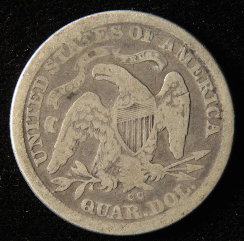 1876 CC CARSON CITY SEATED SILVER QUARTER VG