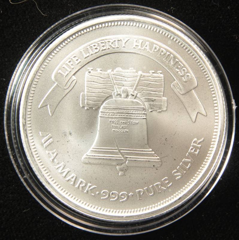1 TROY Oz. .999 FINE SILVER ROUND A-MARK LIBERTY IN AIRTITE CAPSULE