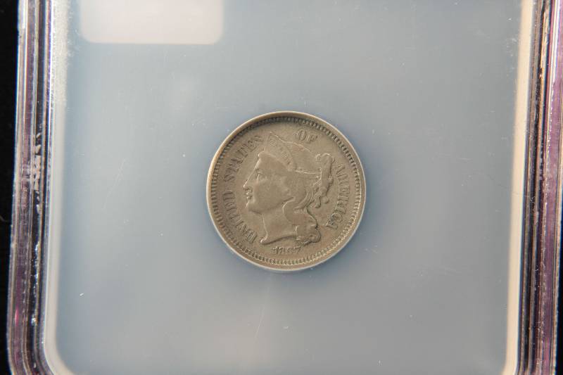 1867 US 3 CENT NICKEL VF DETAILS