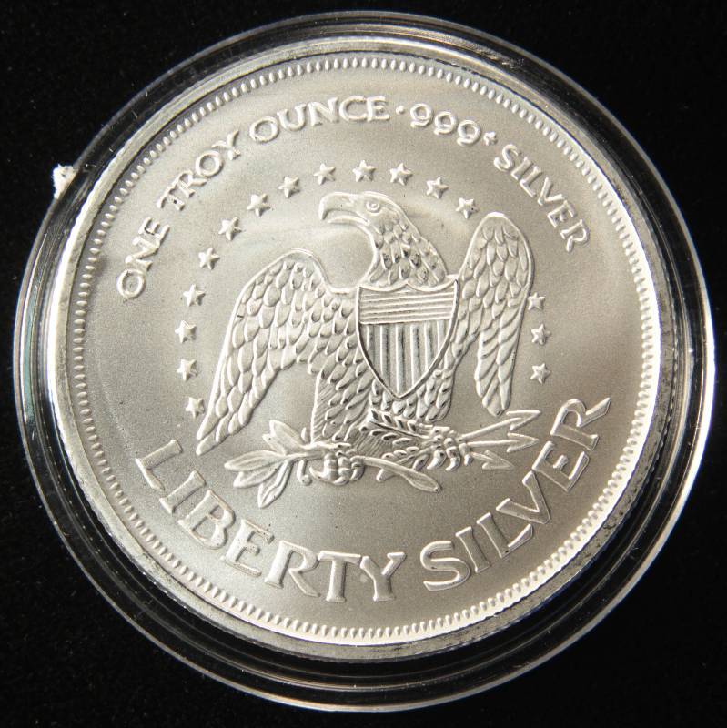 1 TROY Oz. .999 FINE SILVER ROUND A-MARK LIBERTY IN AIRTITE CAPSULE