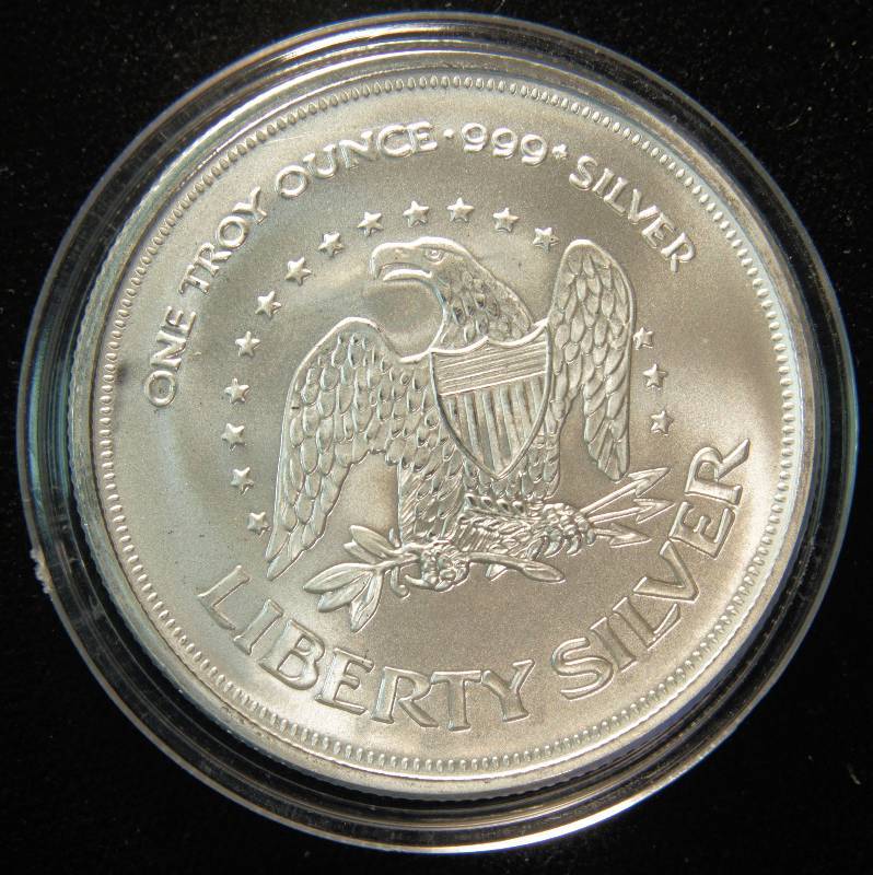 1 TROY Oz. .999 FINE SILVER ROUND A-MARK LIBERTY IN AIRTITE CAPSULE