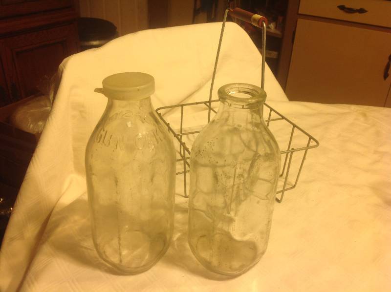 Vintage Milk Bottles in Carrier