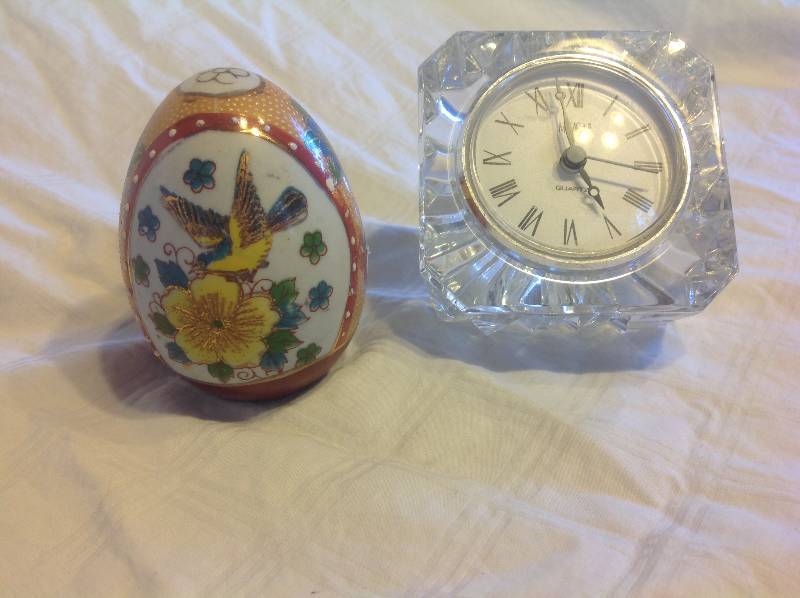Hand Painted Egg & Mikasa Crystal Clock