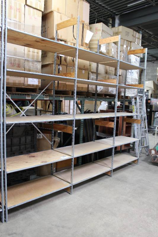 lot 23 image: Shelving Lot Including Uprights, 10 x 24, (app. 4 ct.) Shelves, 48 x 34, (app. 15 ct).