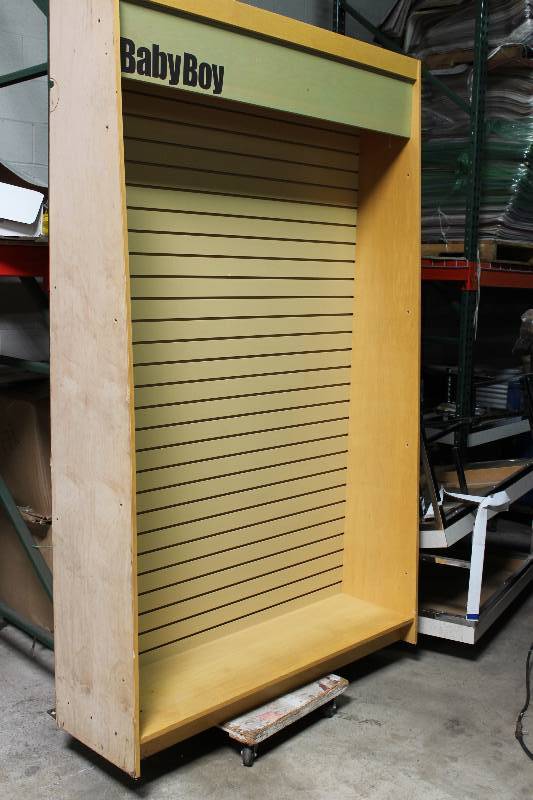 lot 37 image: Lot of (2) Wooden Display Units wHanger Tracks, 60 x 18 x 96.