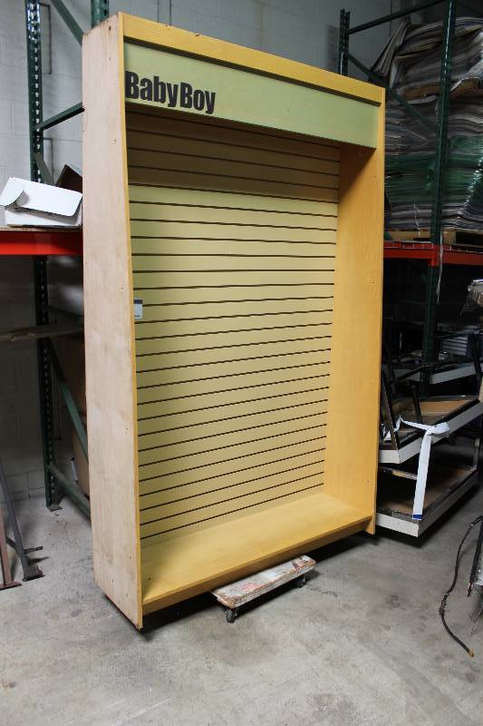lot 34 image: Lot of (2) Wooden Display Units wHanger Tracks, 60 x 18 x 96.