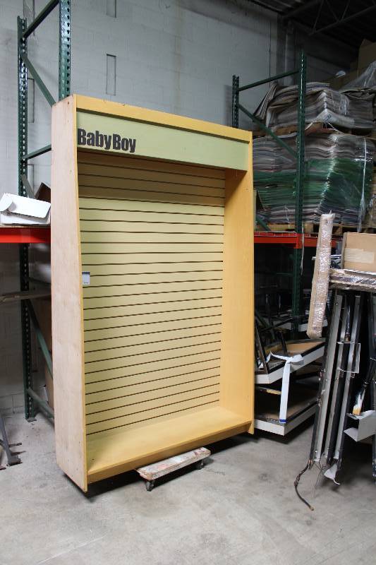 lot 35 image: Lot of (2) Wooden Display Units wHanger Tracks, 60 x 18 x 96.
