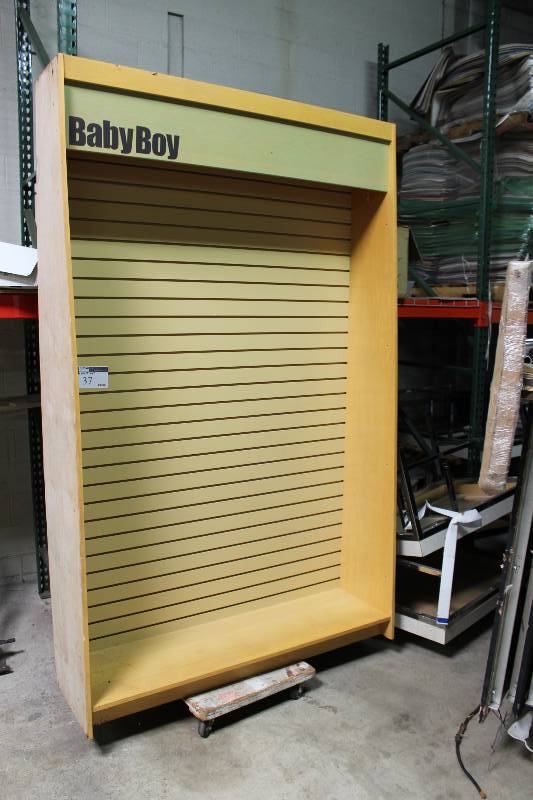 lot 36 image: Lot of (2) Wooden Display Units wHanger Tracks, 60 x 18 x 96.
