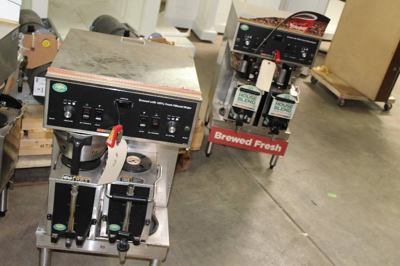 lot 79 image: Lot of (2) Holiday Pantry Coffee Makers  Warmers Dual Pots 1 Filter Pot Missing 18 x 19 x 33.