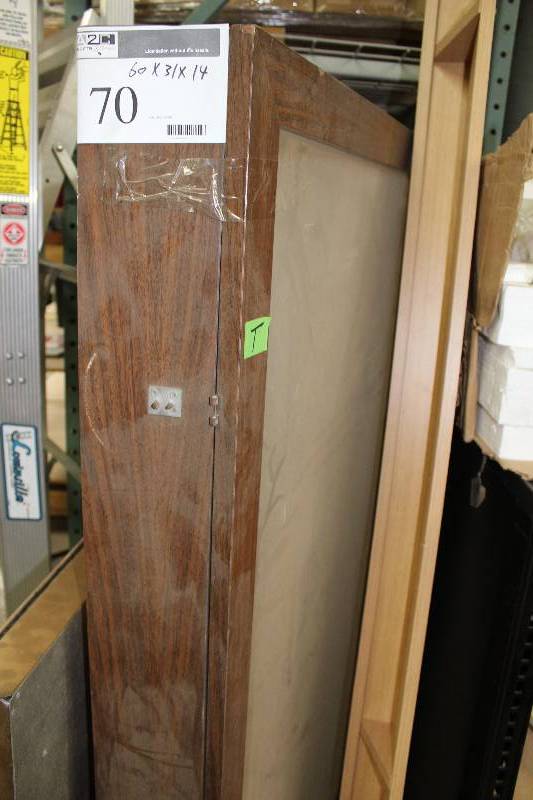 lot 70 image: Display Box wLatching Wooden Encasement Door & White Interior 60 x 30 x 14.