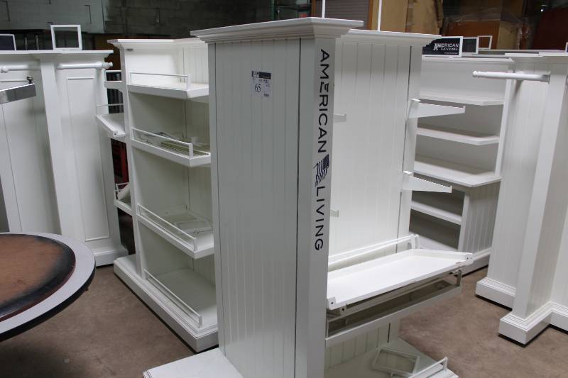 lot 65 image: Lot of (2) American Living Display Shelves wAdjustable Shelves White 33 x 49.5 x 65.5.
