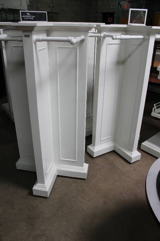 lot 66 image: Lot of (2) American Living Display Units wHanging Arm For Top Display White 34.5 x 34.5 x 63.5.