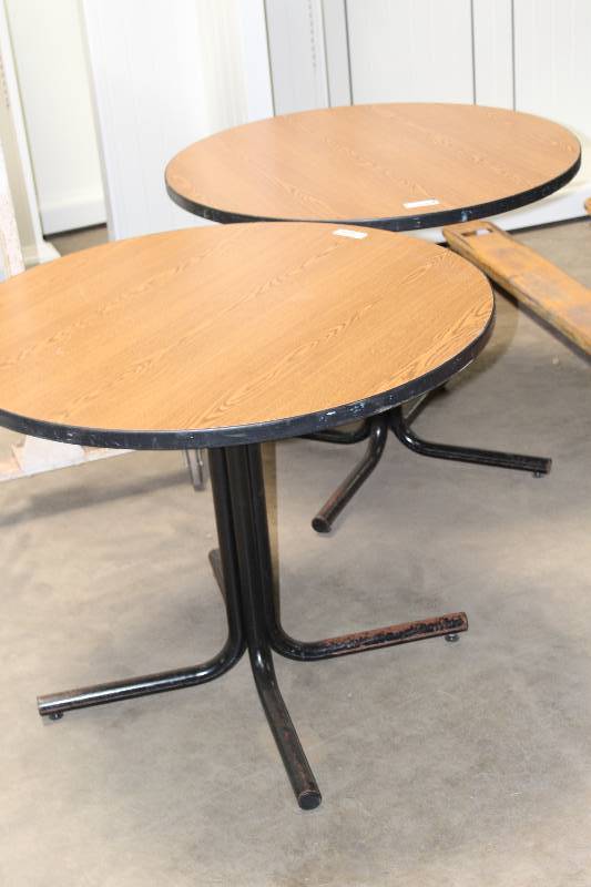 lot 58 image: Circular Table wMetal Base & Wood Style Top 36 x 36 x 30.