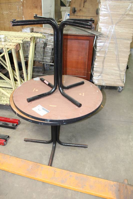 lot 59 image: Circular Table wMetal Base & Wood Style Top 36 x 36 x 30.
