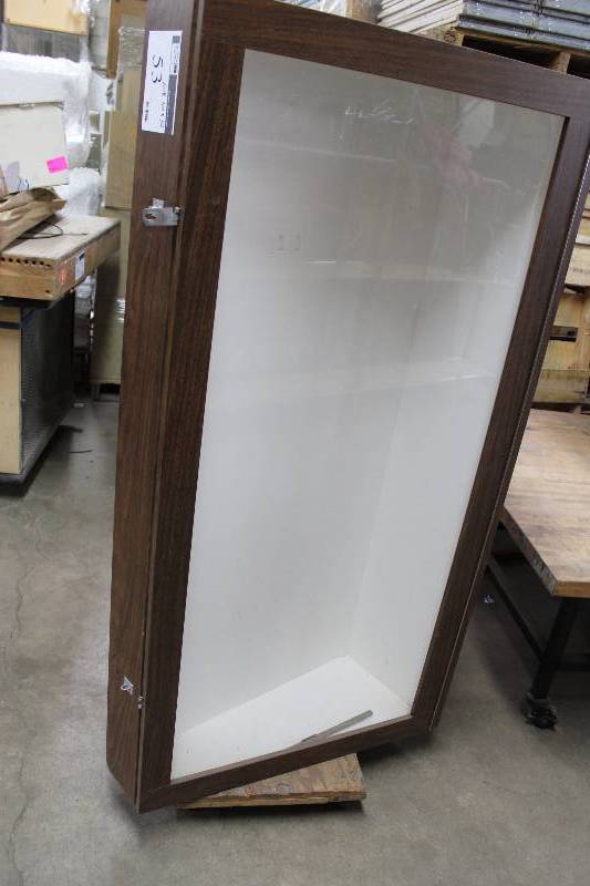 lot 53 image: Display Box wLatching Wooden Encasement Door & White Interior 60 x 30 x 14.