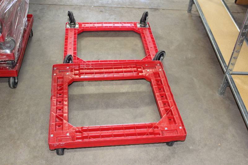 lot 43 image: Lot of (2) Red Plastic Dollys wWheels 30 x 25.